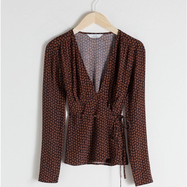 & Other Stories Brown Floral Wrap Blouse